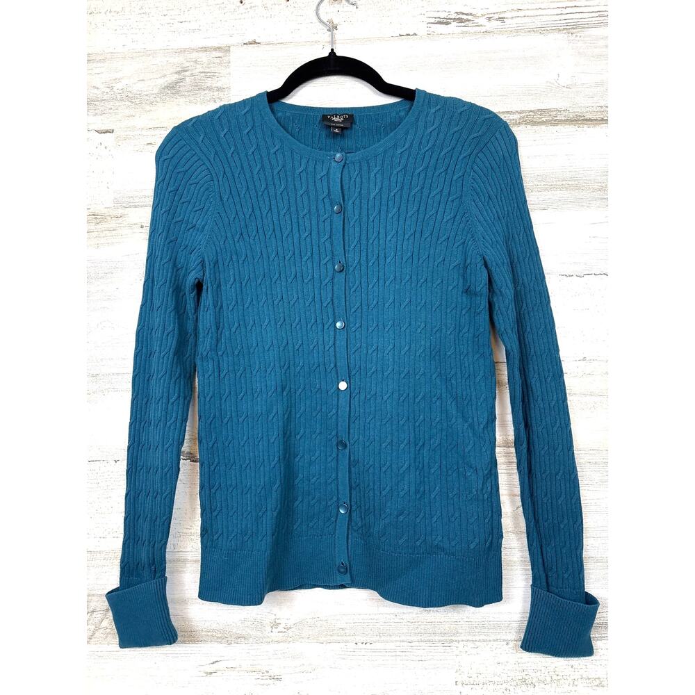 Talbots Womens S Petite Blue Cable Knit Button Up Cardigan Sweater Top Set NEW